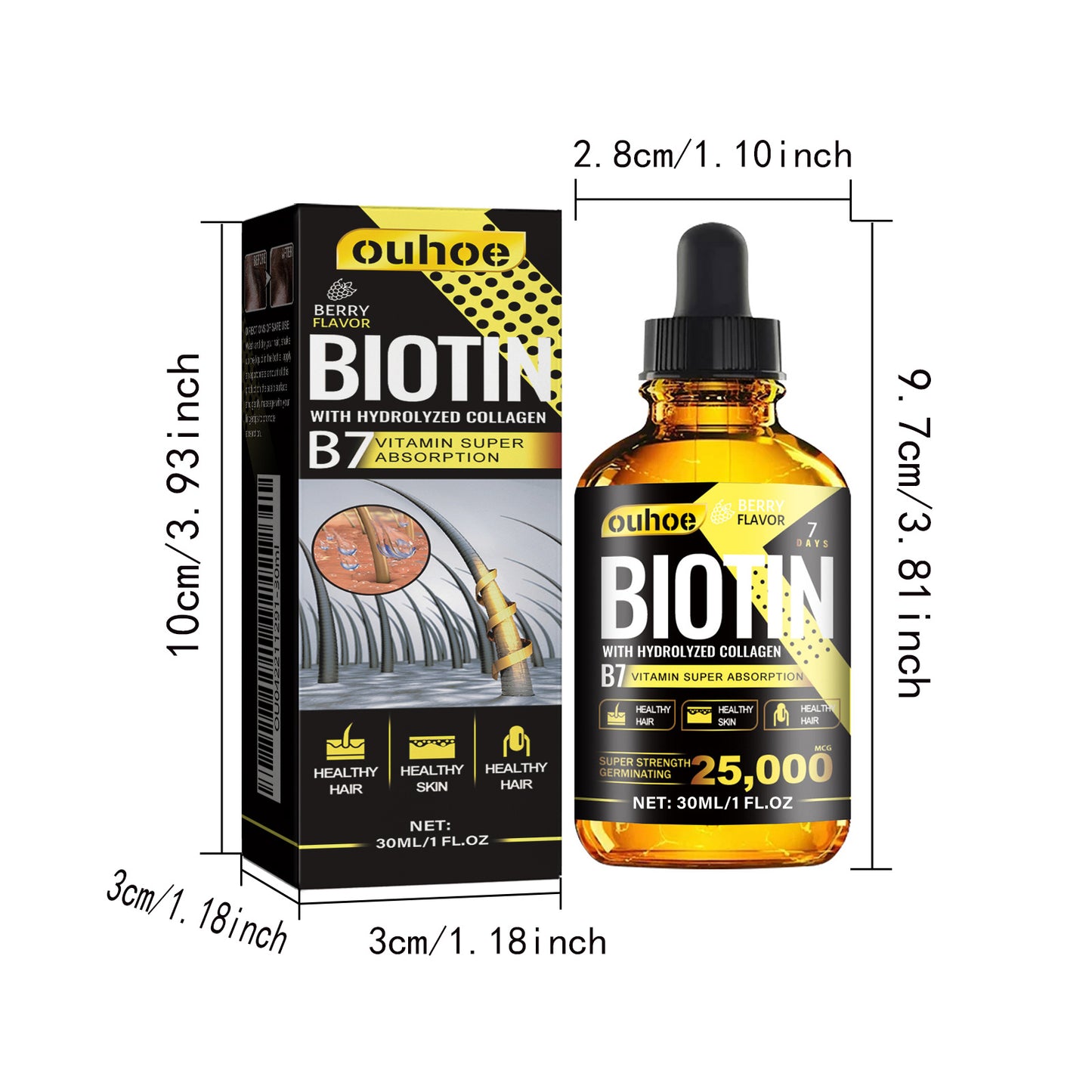 RESEARCH Liquid Biotin & Collagen Hair Growth Drops  - Biotin And Liquid Collagen Supplement For Men & Women - Glowing Skin Support, Healthy Hair & Nail Growth