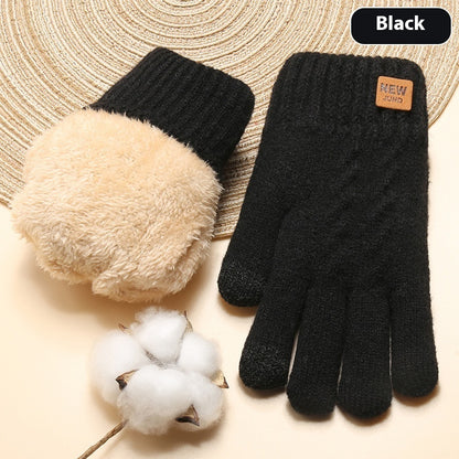 Phone Friendly Winter Women's Double Layer Fleece-lined Gloves Thickened Cold Protection