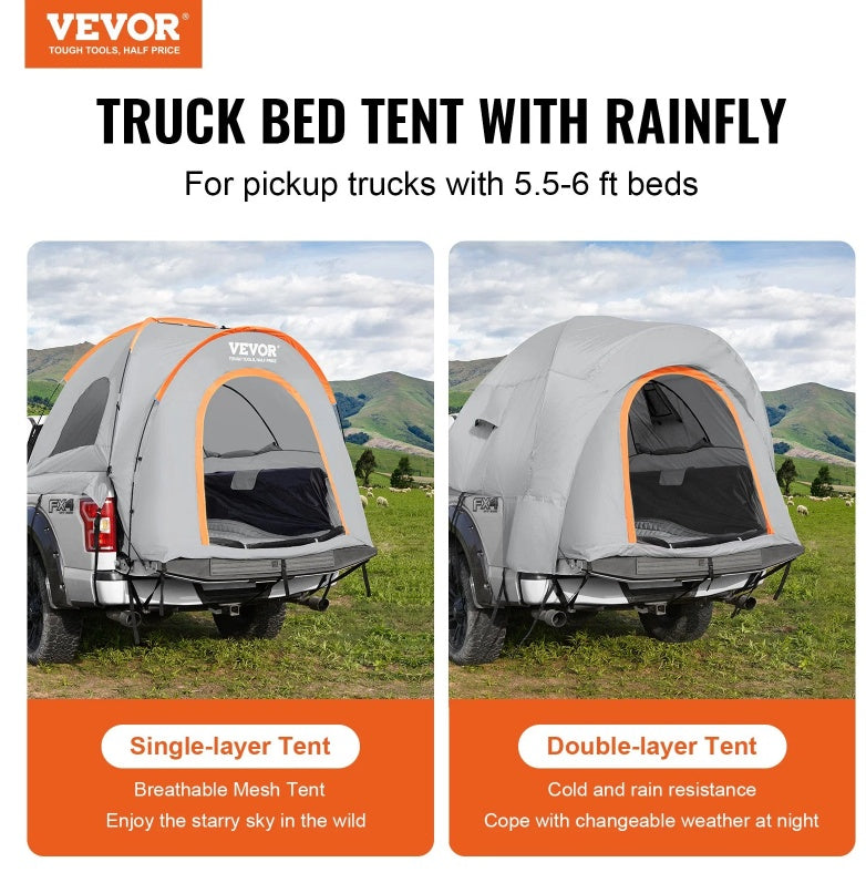 Truck Bed Tent, 5.5'-6' Pickup Truck Tent With Rain Layer