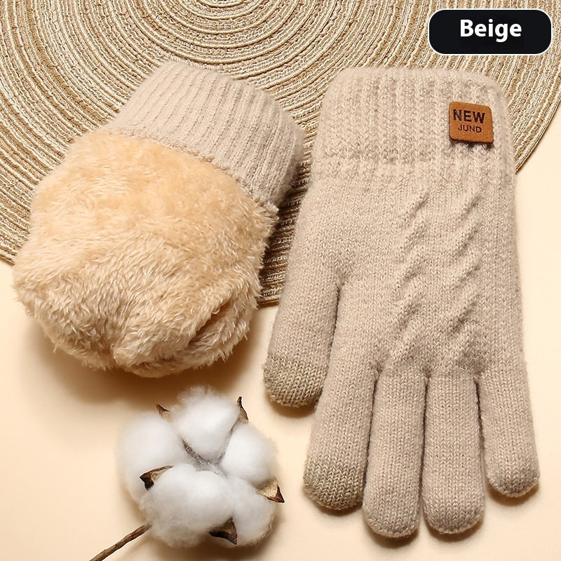 Phone Friendly Winter Women's Double Layer Fleece-lined Gloves Thickened Cold Protection